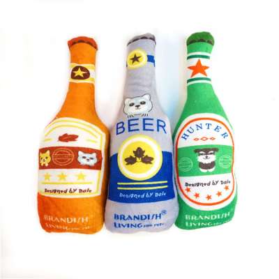 Custom pet plush toy beer vodka bottle squeaker dog chew toy beer