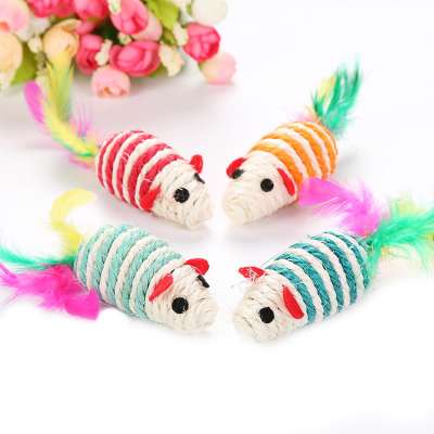 New grinding claw sisal mouse shaped cat toy with feather tail funny