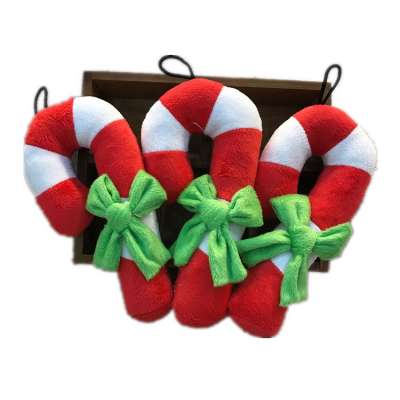 Teddy puppy molar bite-resistant Christmas candy cane dog toy squeaky pet christmas toy