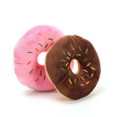 Donut shaped pet toy plush stuffed squeaky eco dog donut toy