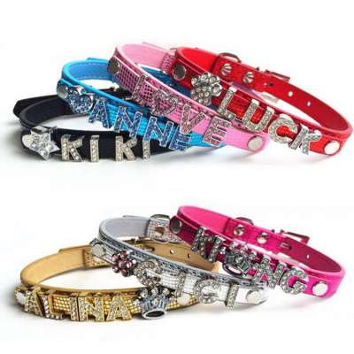 PU Leather Bling 10MM Rhinestone DIY Name Personalized Dog Collar