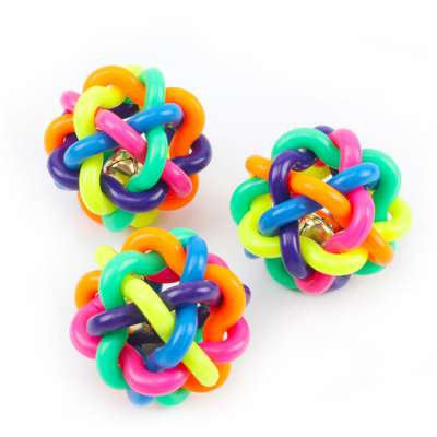 Rainbow Colorful braided ball molar pet cat toy ball bell